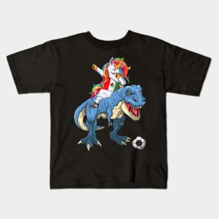 Dabbing Unicorn Dino T-Rex Flag Soccer Lovers Kids T-Shirt